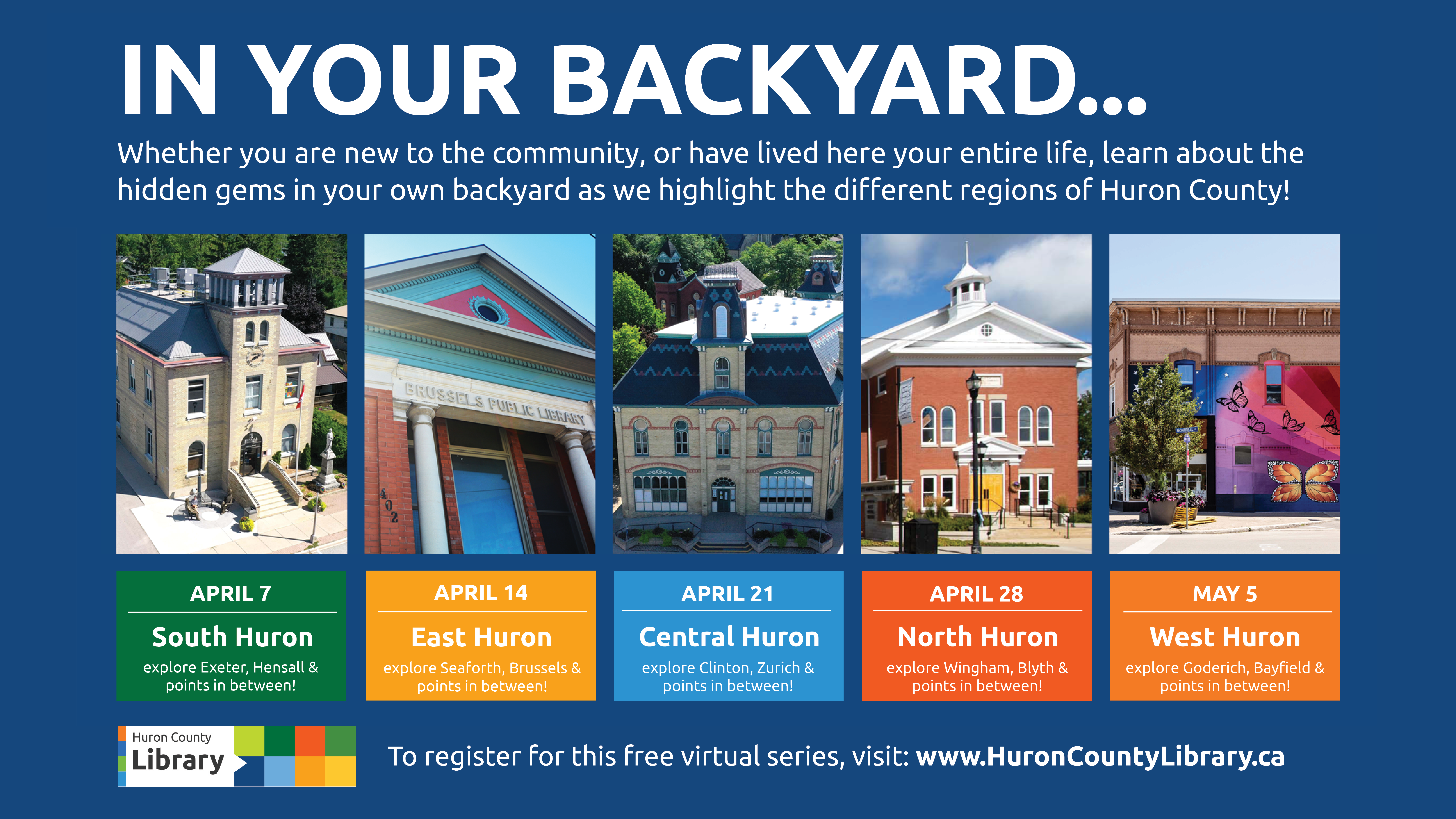 Images of local communities with text promoting in your backyard series