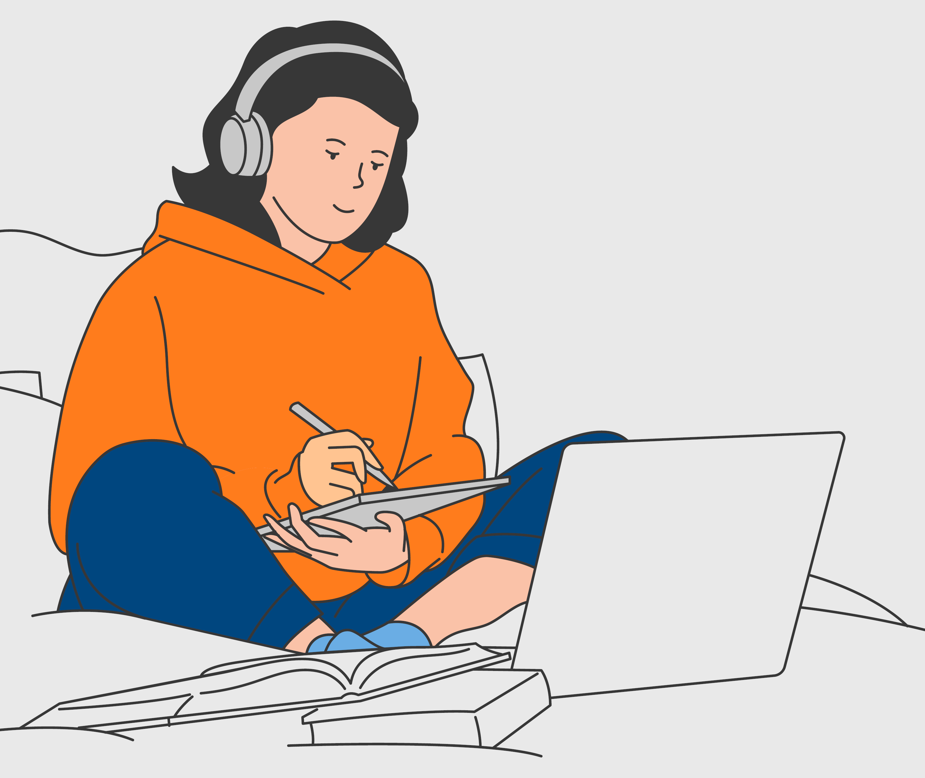 Illustration of teen on laptop