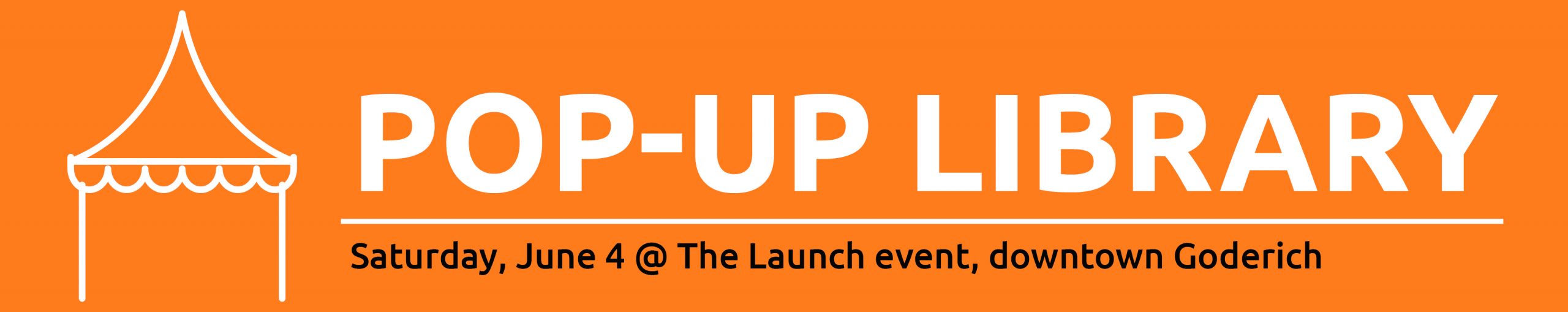 Illustration of a market tent with text promoting pop-up library