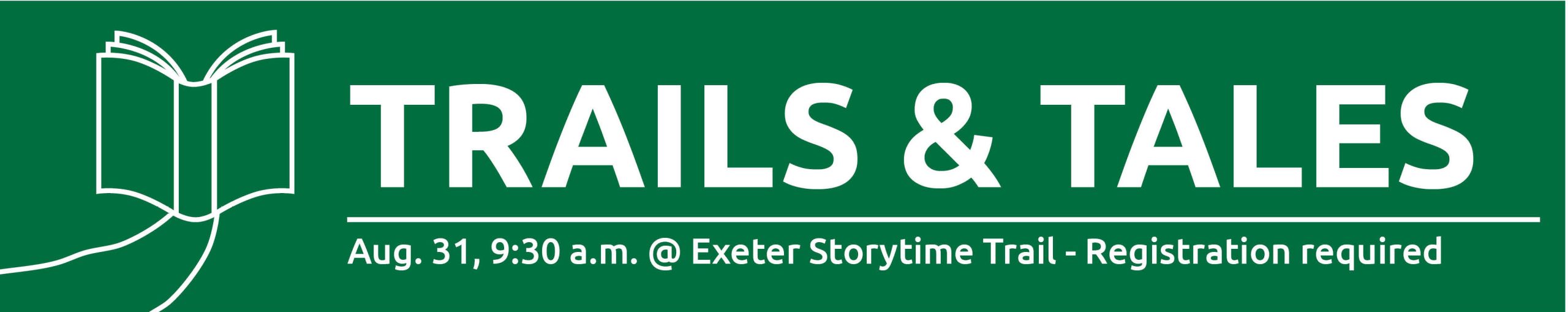 illustration of a book and a walking trail with text promoting trails and tails program