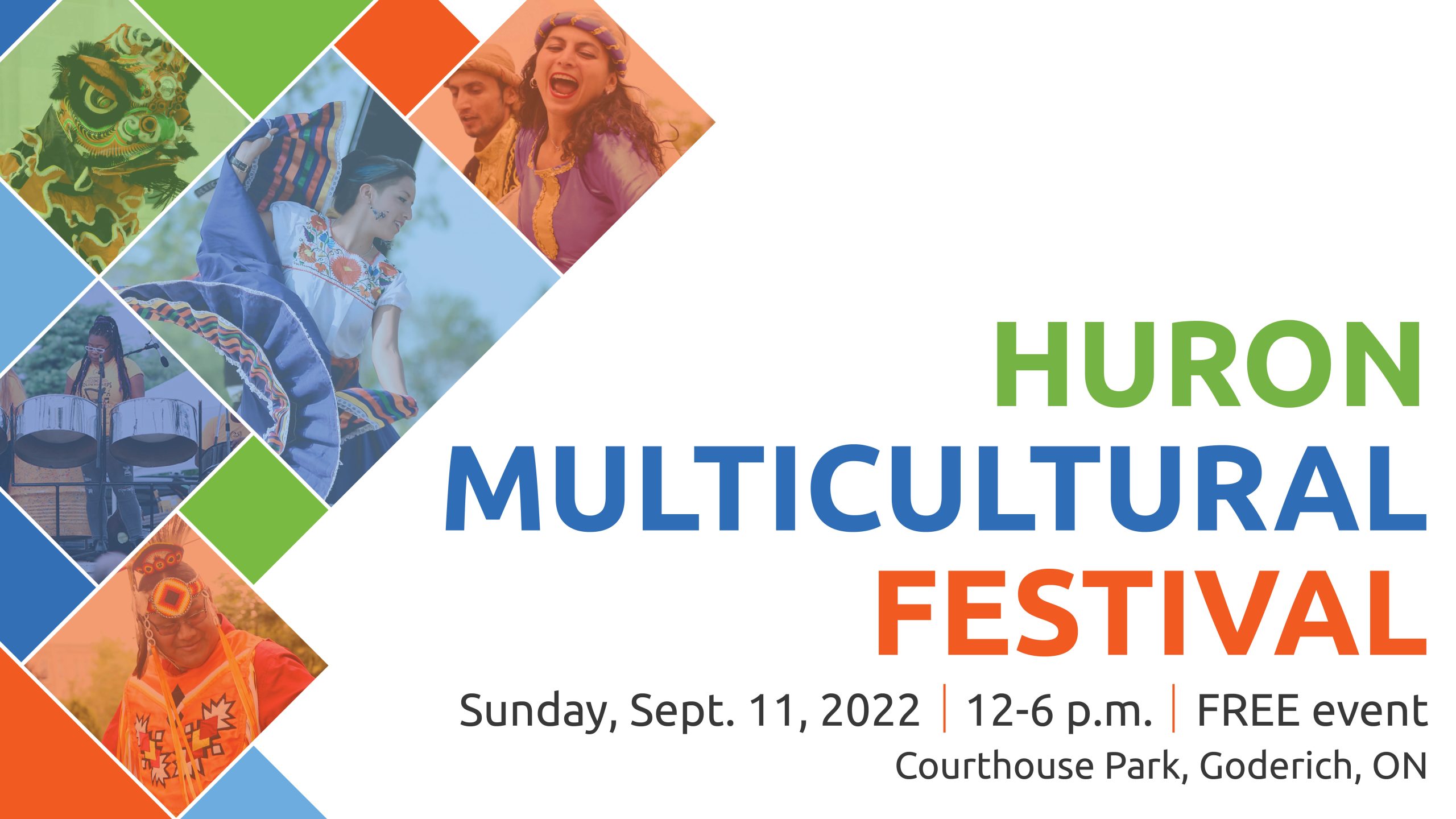 Graphic features images from previous festivals with text promoting Huron Multicultural Festival