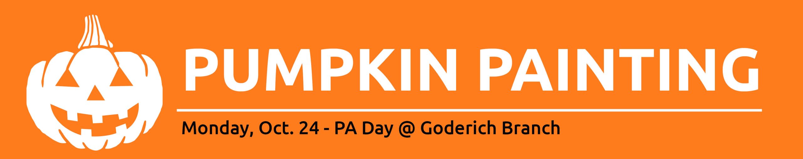 Illustration of a pumpkin with text promoting pa day activity at Goderich