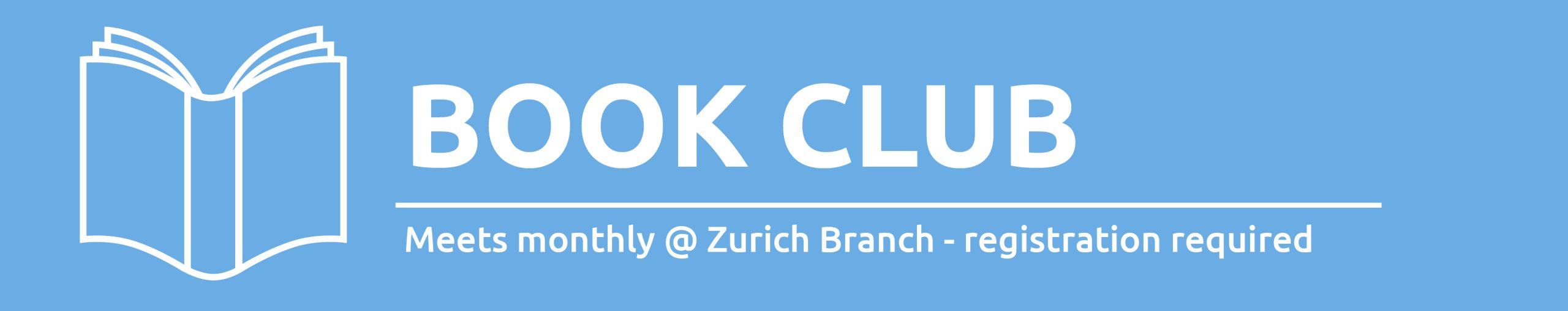 Illustration of a book with text promoting Zurich Book Club