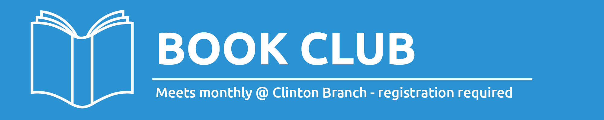 Illustration of a book with text promoting Clinton Book Club