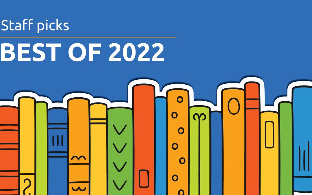 Illustration of books with text announcing staff picks for best books of 2022