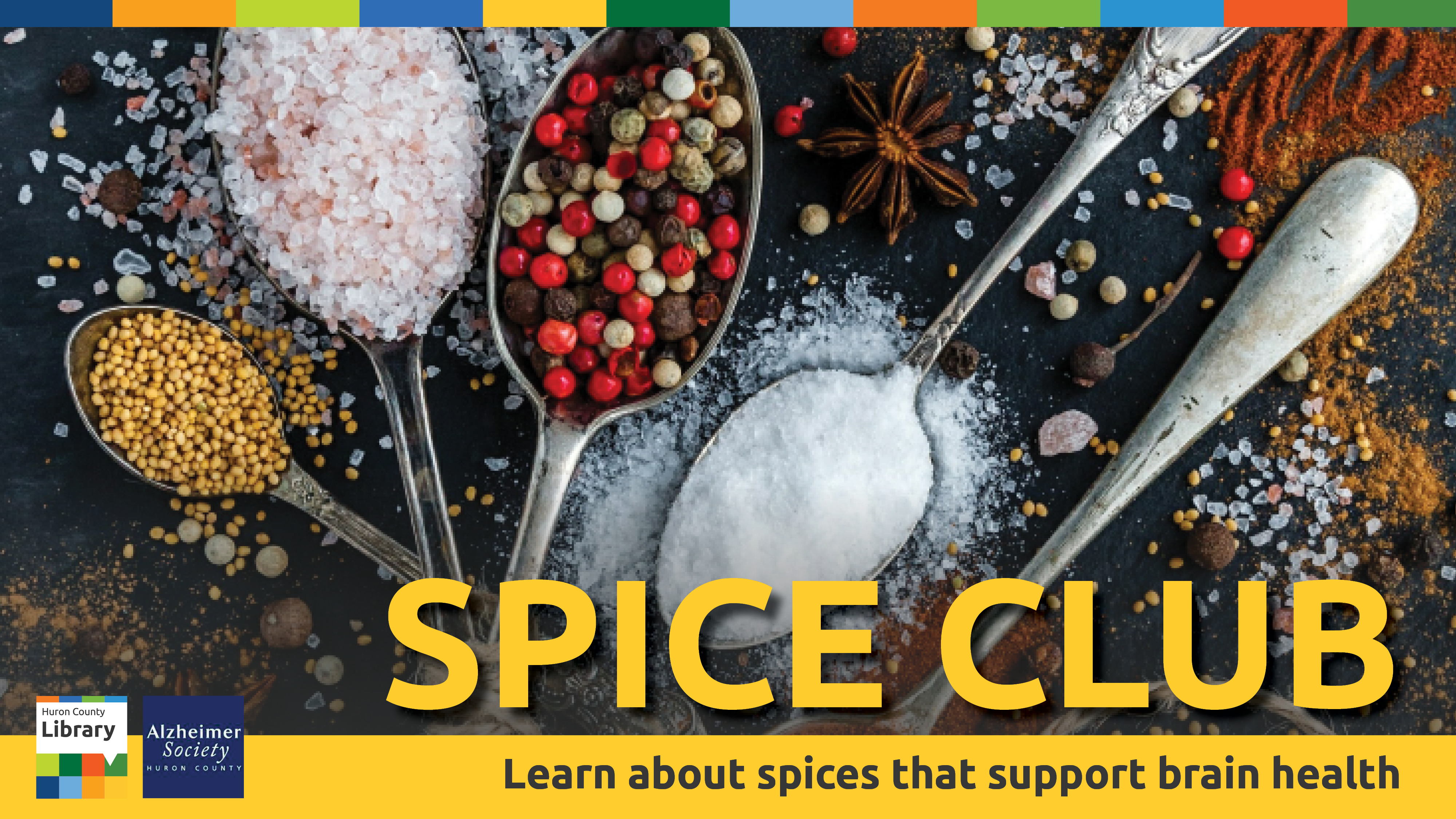 Image of spices with text promoting spice club for brain health