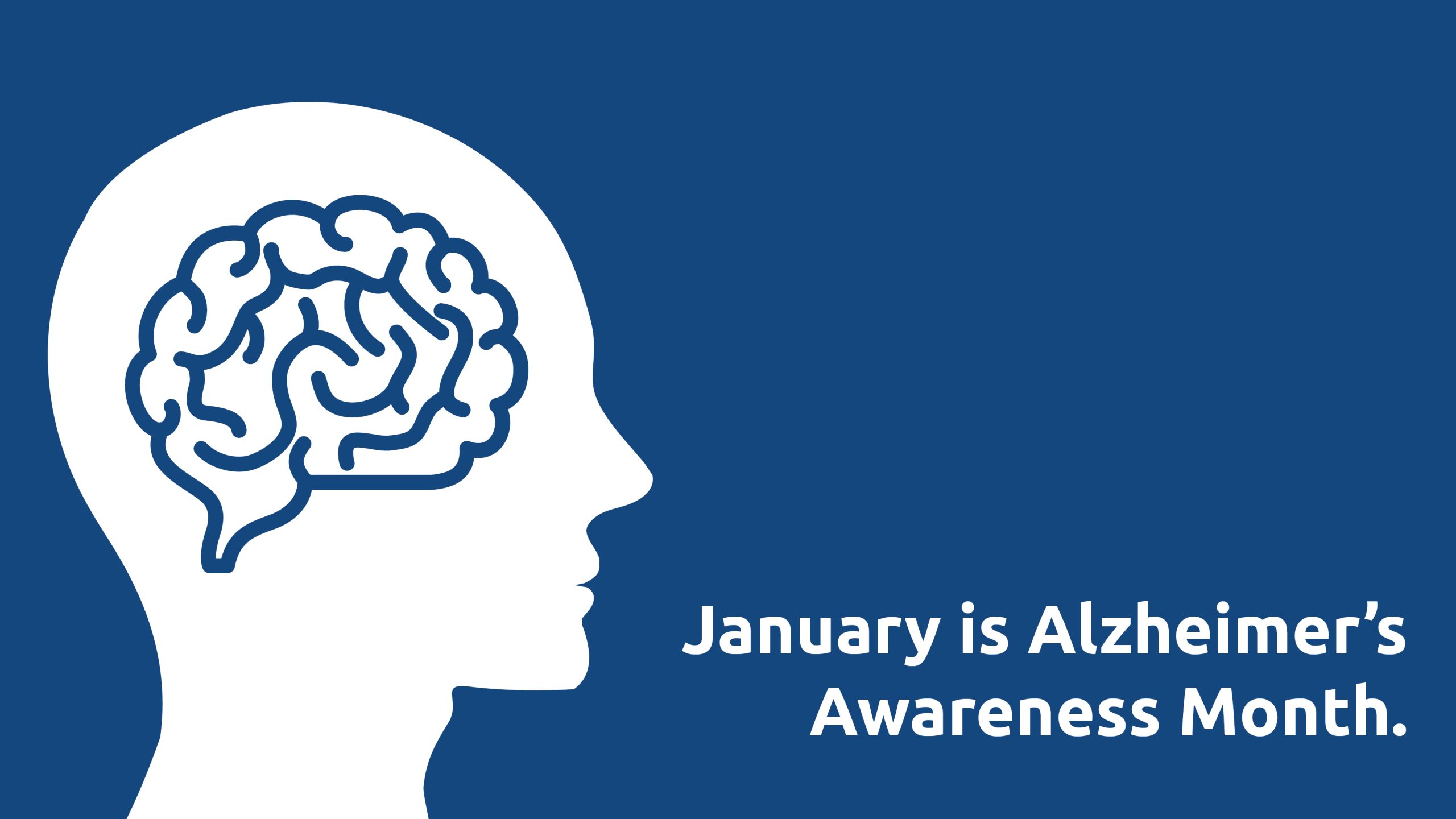 Illustration of a human head and brain with text promoting Alzheimer's Awareness Month