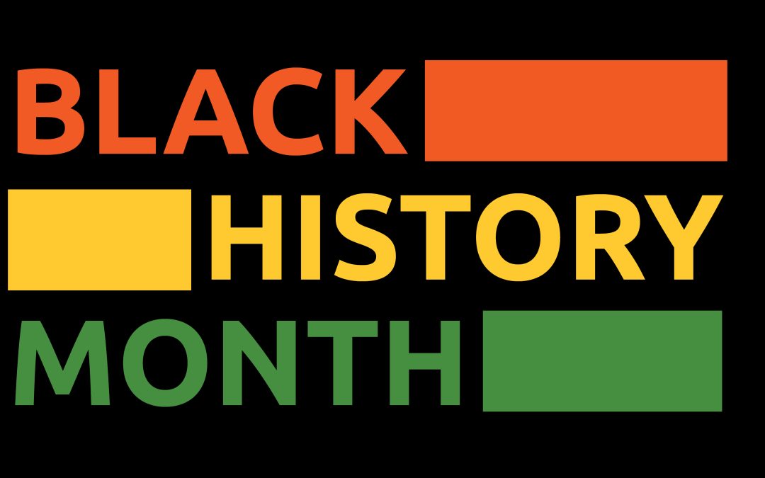 Red, yellow and green coloured bars with text that reads "Black History Month"