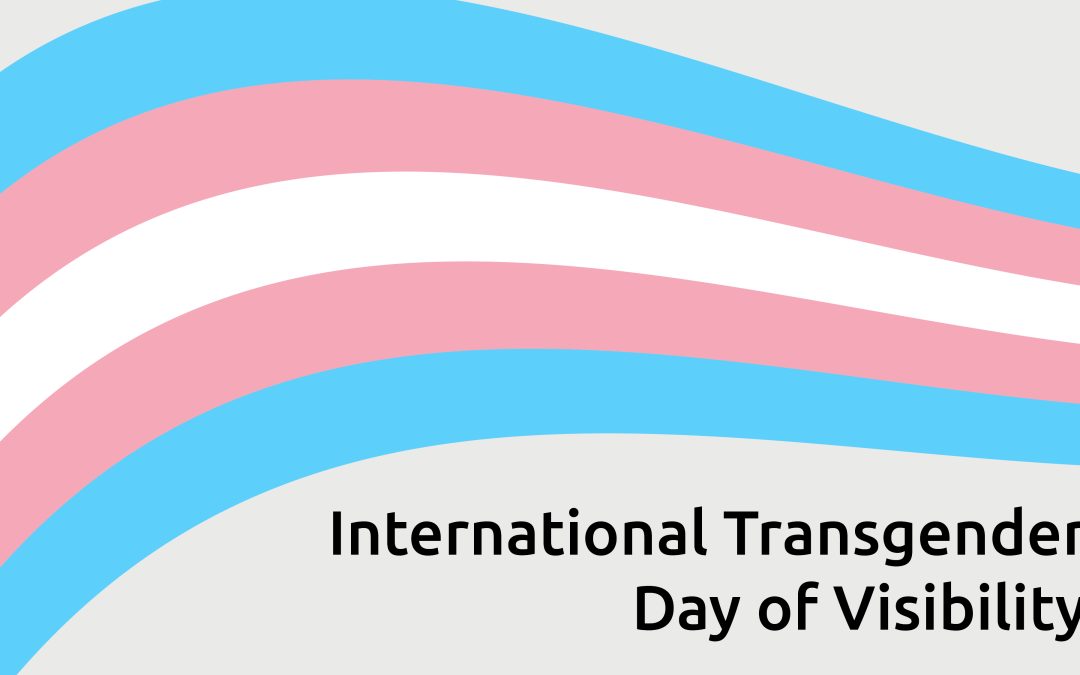 Illustration of the blue, white and pink transgender flag with text that reads International Transgender Day of Visibility