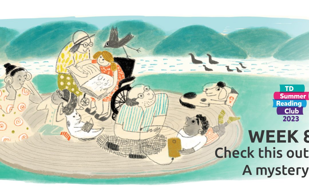Illustration of people of different ages reading at the beach