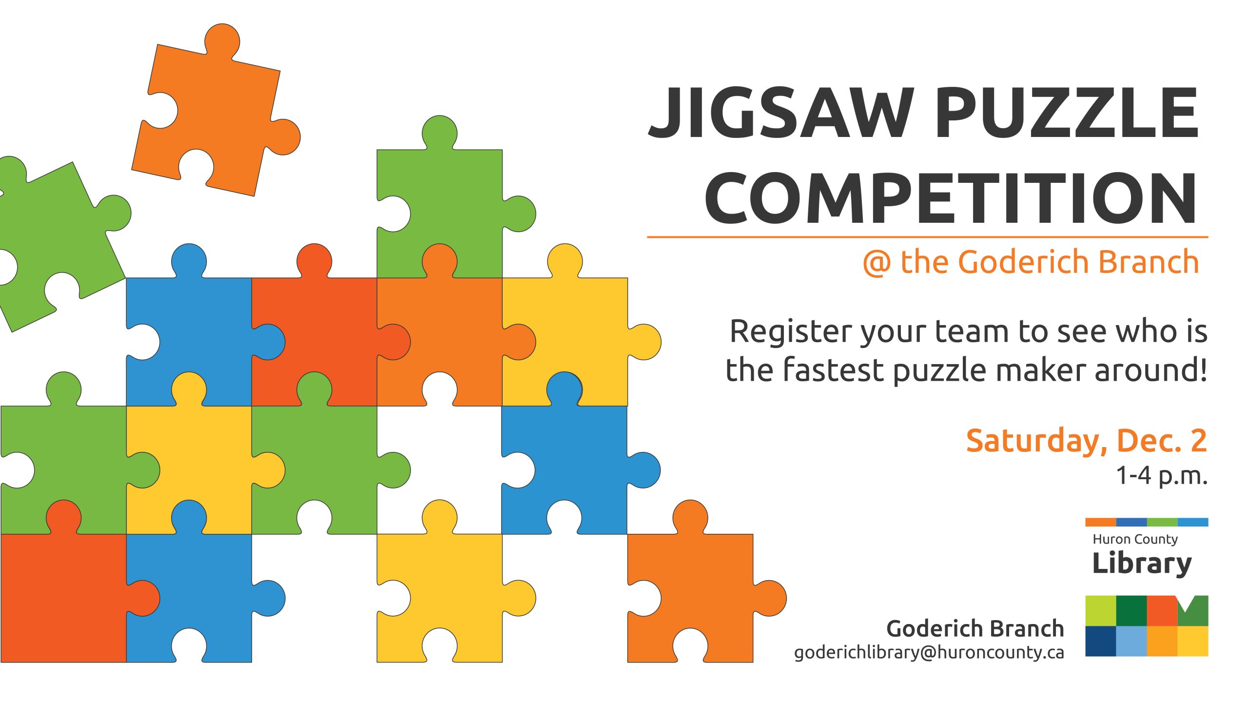 Illustration of puzzle pieces with text promoting puzzle competition in Wingham