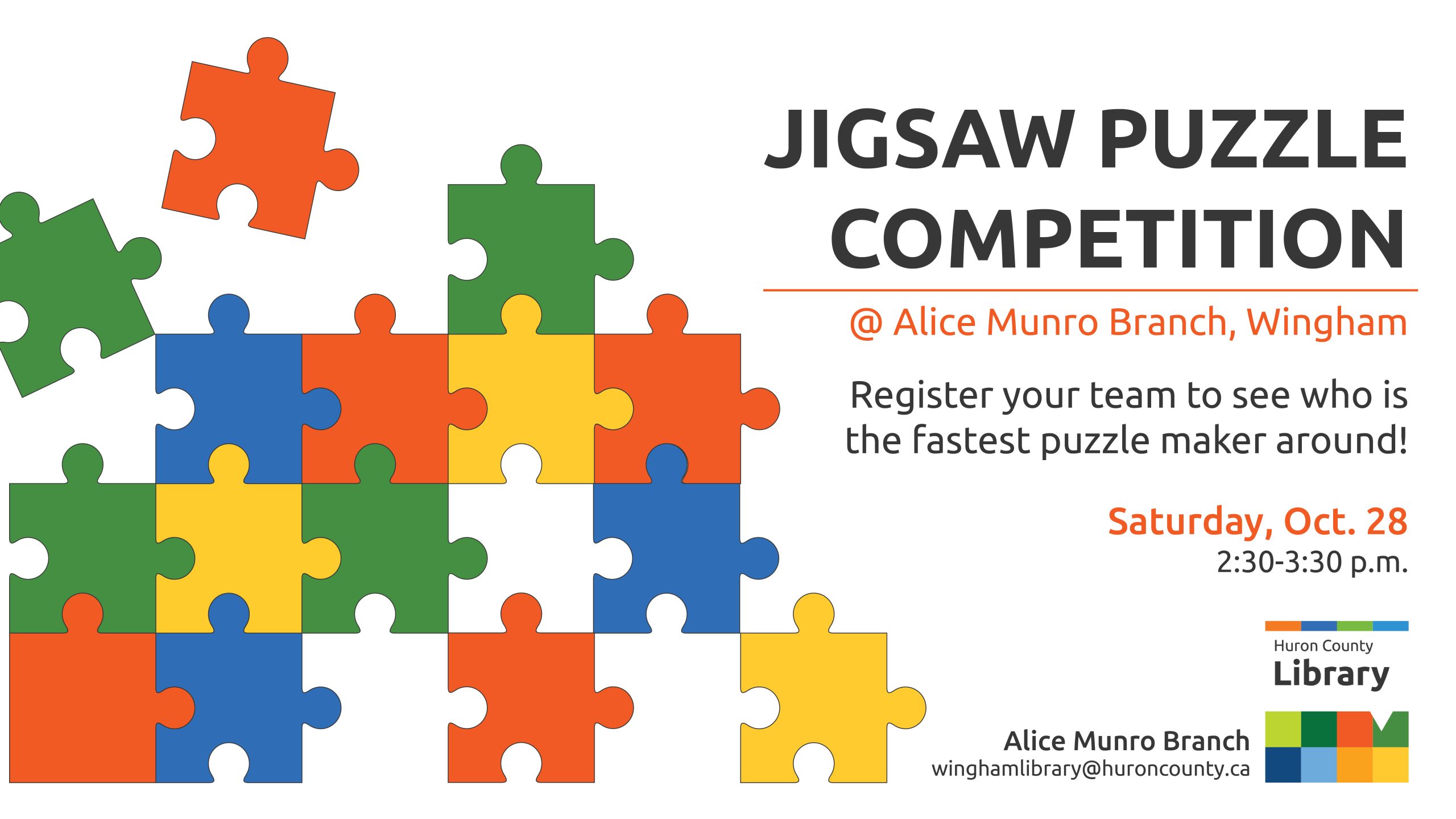Illustration of puzzle pieces with text promoting puzzle competition in Wingham