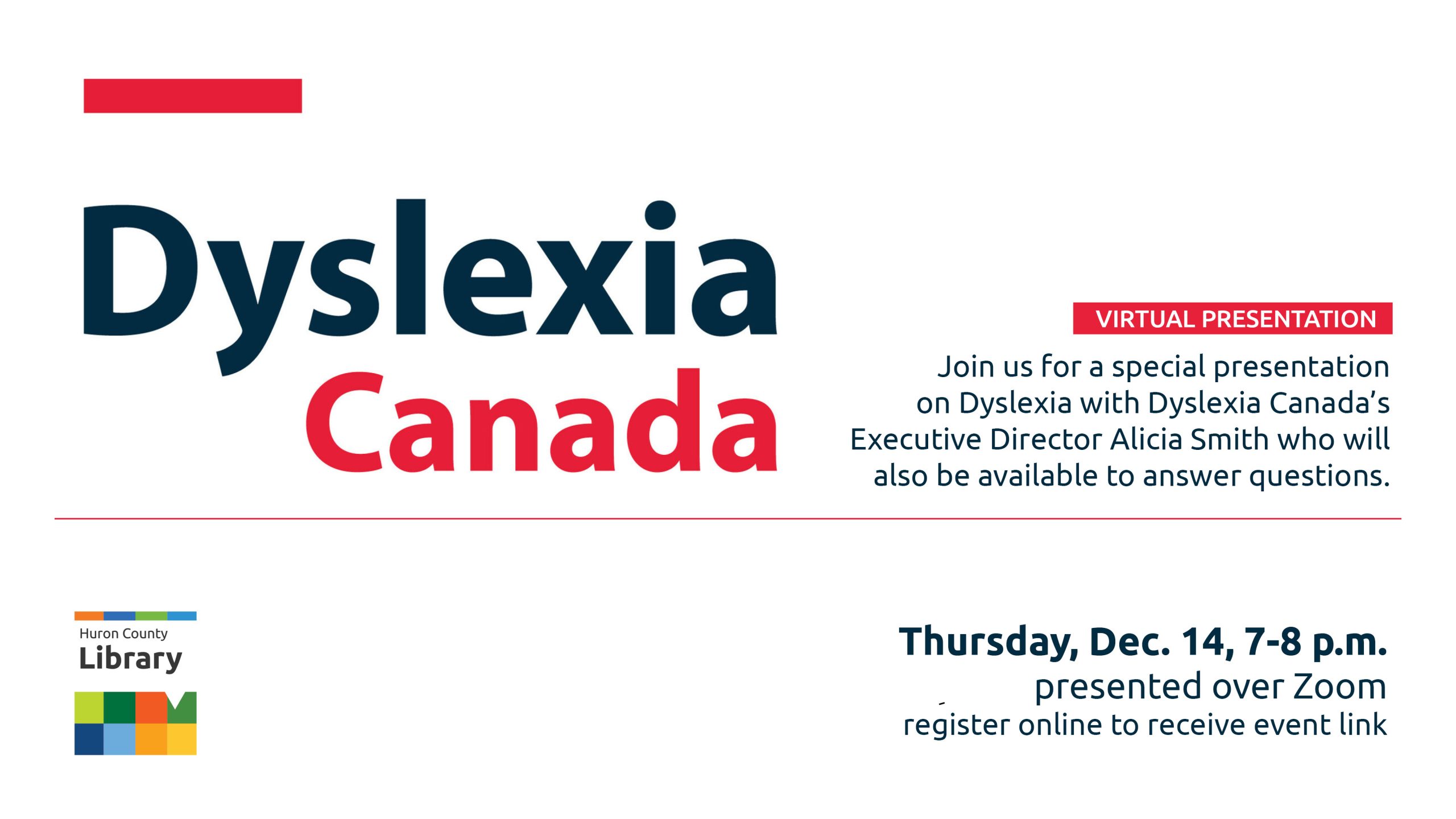 Dyslexia Canada logo with text promoting virtual talk