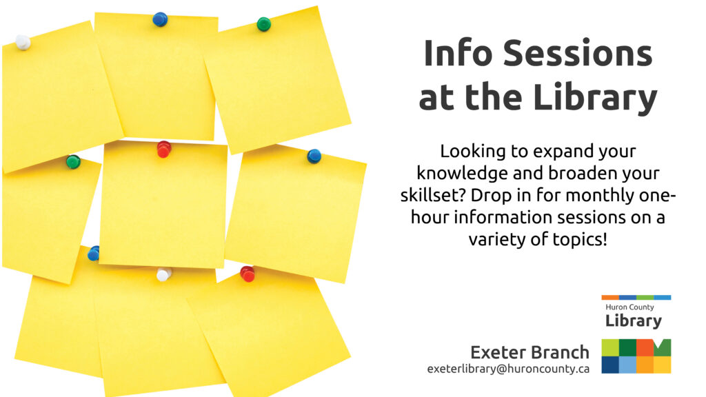 Image of yellow post-it notes with text promoting information sessions at Exeter