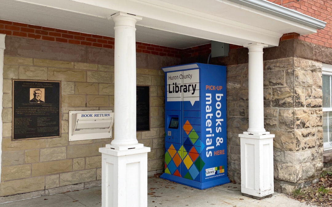 Photo of the holds pick-up locker outside the main entrance at the Goderich branch