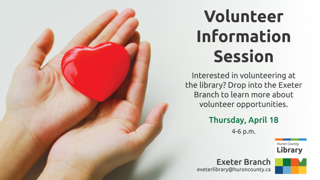 Photo of a pair of hands holding a heart with text promoting volunteer info session at Exeter