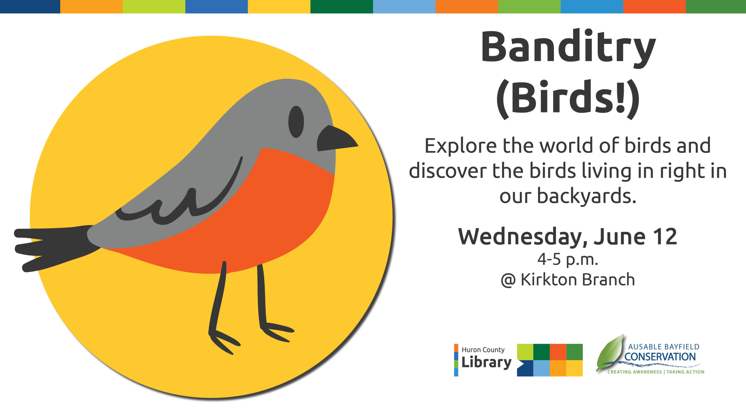 Illustration of a robin with text promoting bird program at Kirkton