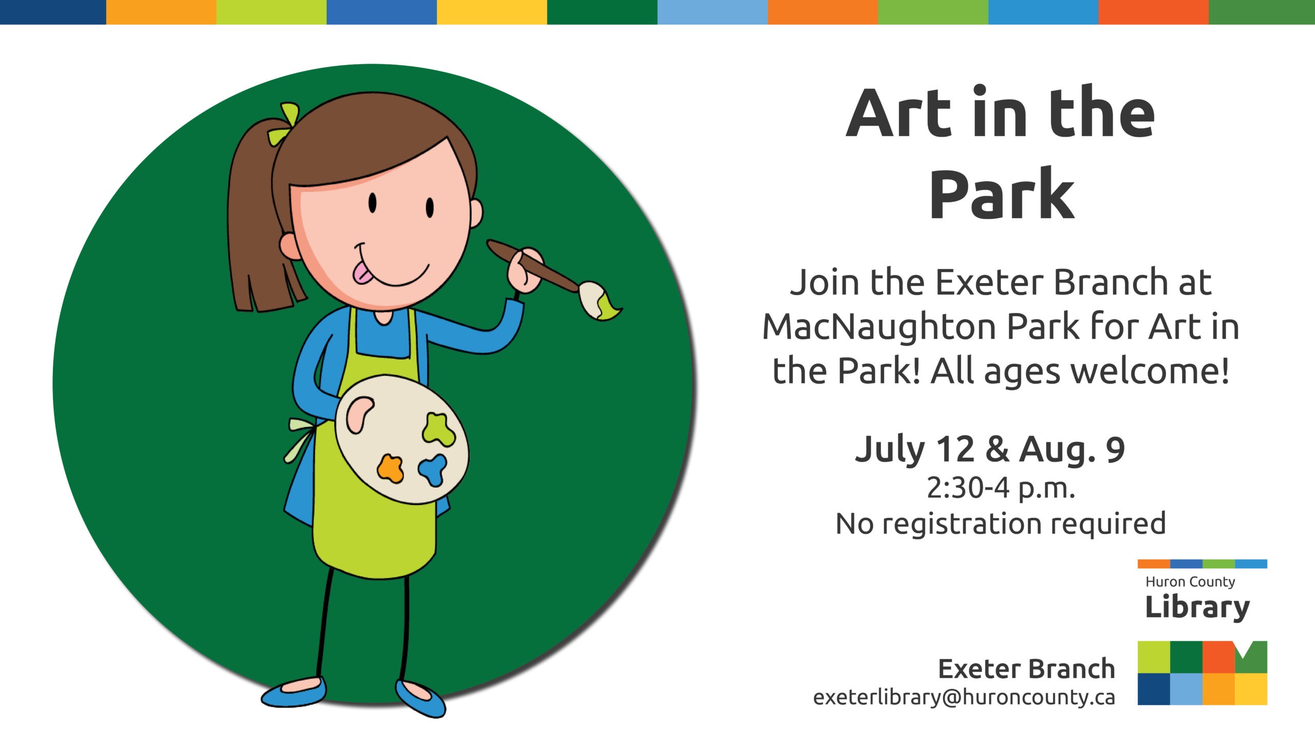 Illustration of a girl painting with text promoting art in the park in Exeter
