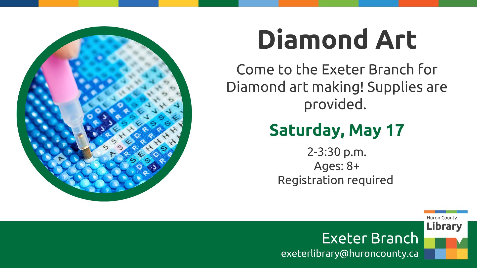 Image of diamond art with text promoting program at Exeter