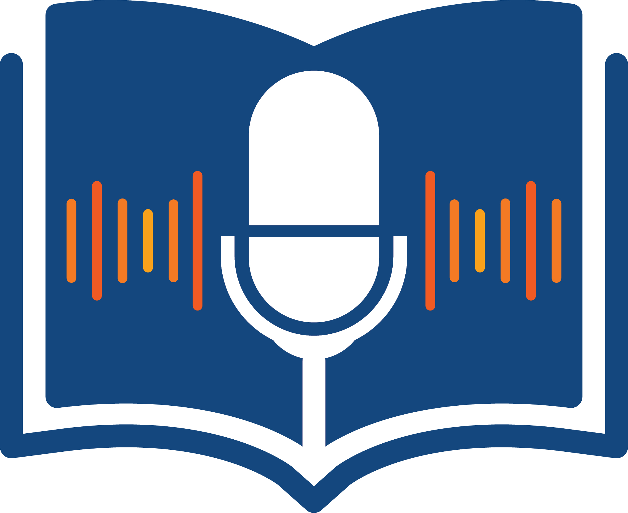 HCL - beyond the books logo Illustration of an open book with a microphone on top and colourful sound waves moving out from the microphone