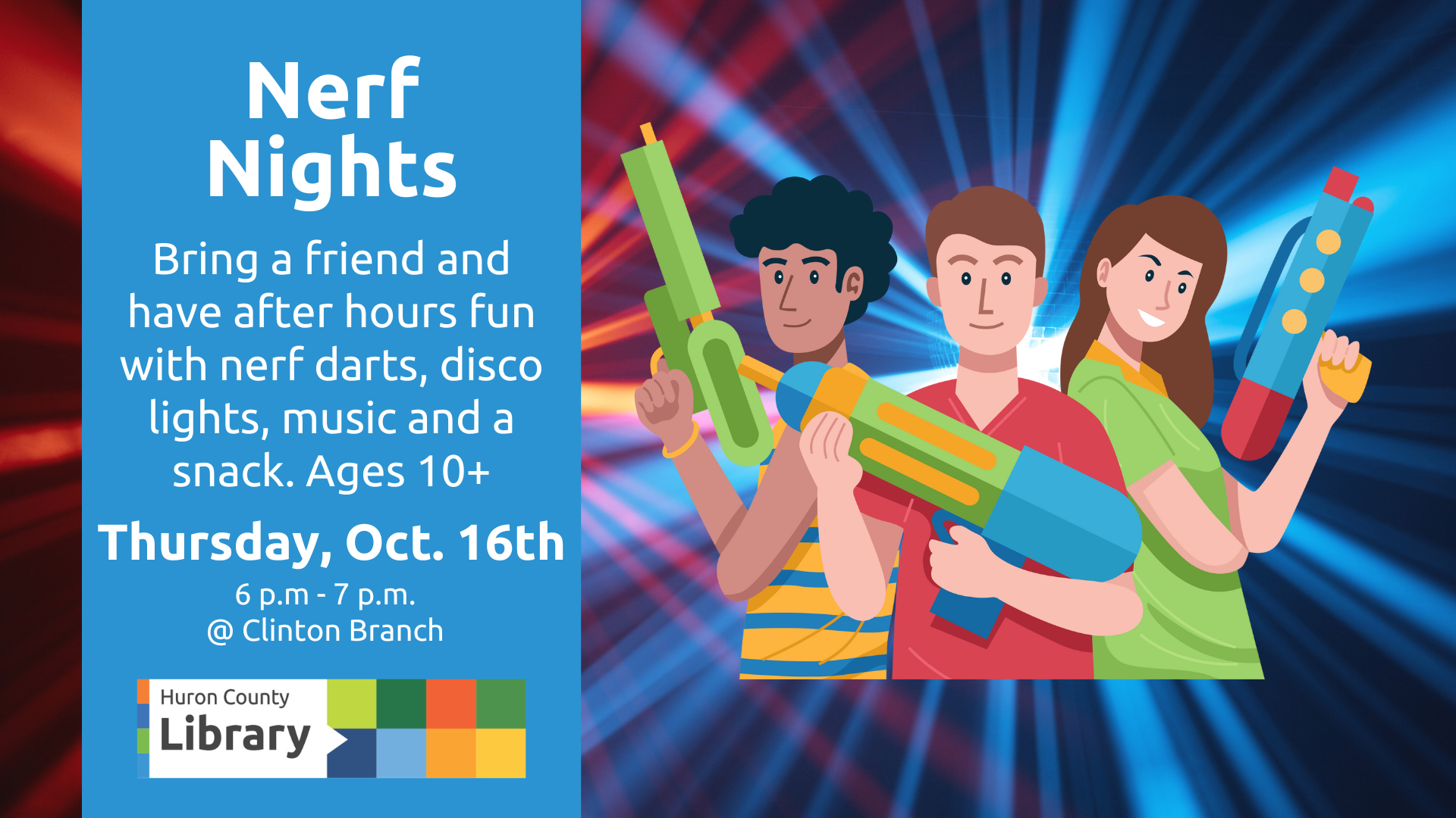 Nerf Night poster with information that can be found in the Event Description