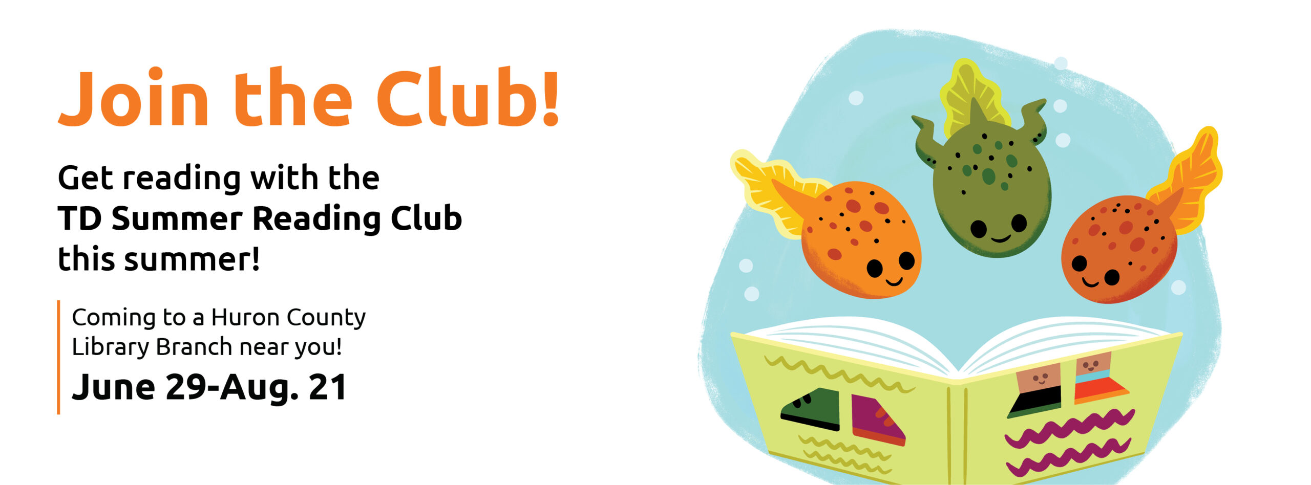 Illustration of kids reading with text promoting TD Summer Reading Club