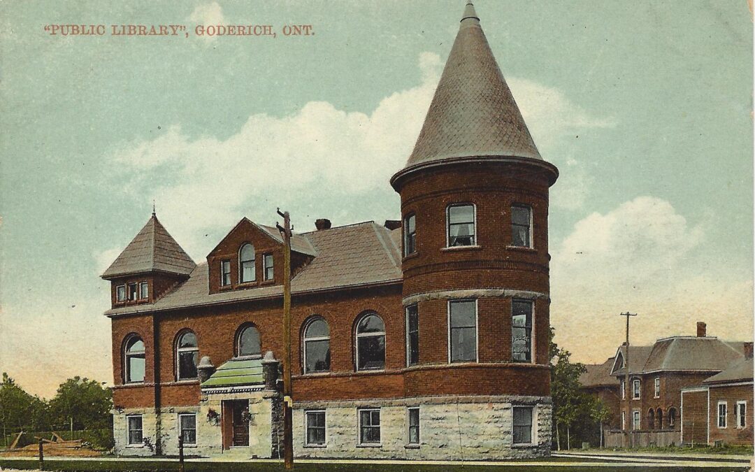 Historic postcard of the Goderich Library