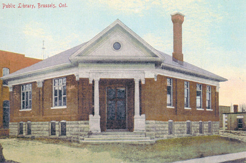 Historic postcard showing the exterior of the Brussels Branch
